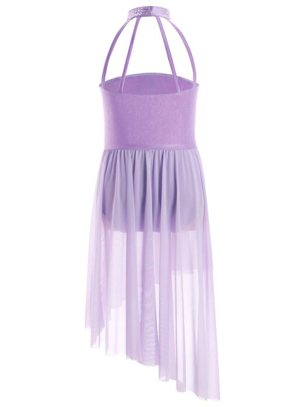 Kids Girls Sleeveless Flower Applique Asymmetrical Lyrical Dance Dress thumb