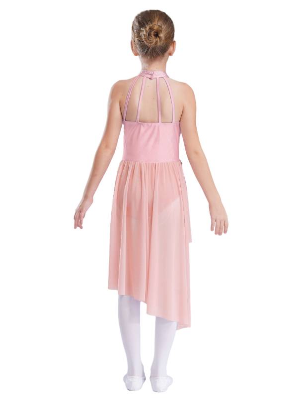 Kids Girls Sleeveless Flower Applique Asymmetrical Lyrical Dance Dress thumb