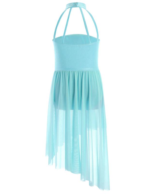 Kids Girls Sleeveless Flower Applique Asymmetrical Lyrical Dance Dress thumb