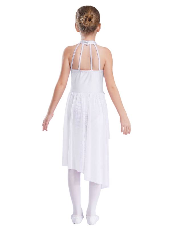 Kids Girls Sleeveless Flower Applique Asymmetrical Lyrical Dance Dress thumb
