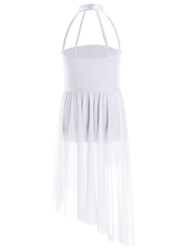 Kids Girls Sleeveless Flower Applique Asymmetrical Lyrical Dance Dress thumb