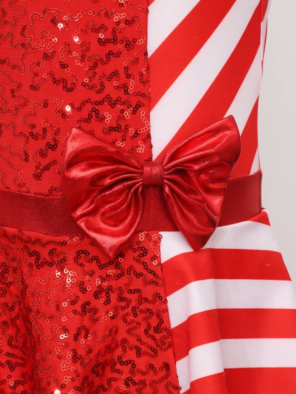 Girls Christmas Sleeveless Halter Neck Peplum Stripes Sequins Jumpsuit thumb