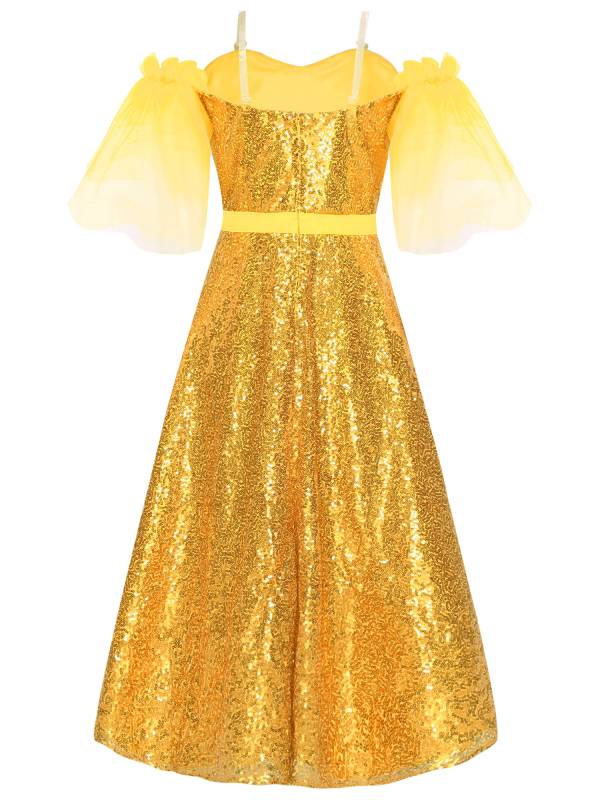 Kids Girls Short Sleeve Off the Shoulder Sequins A-line Junior Bridesmaid Dress thumb