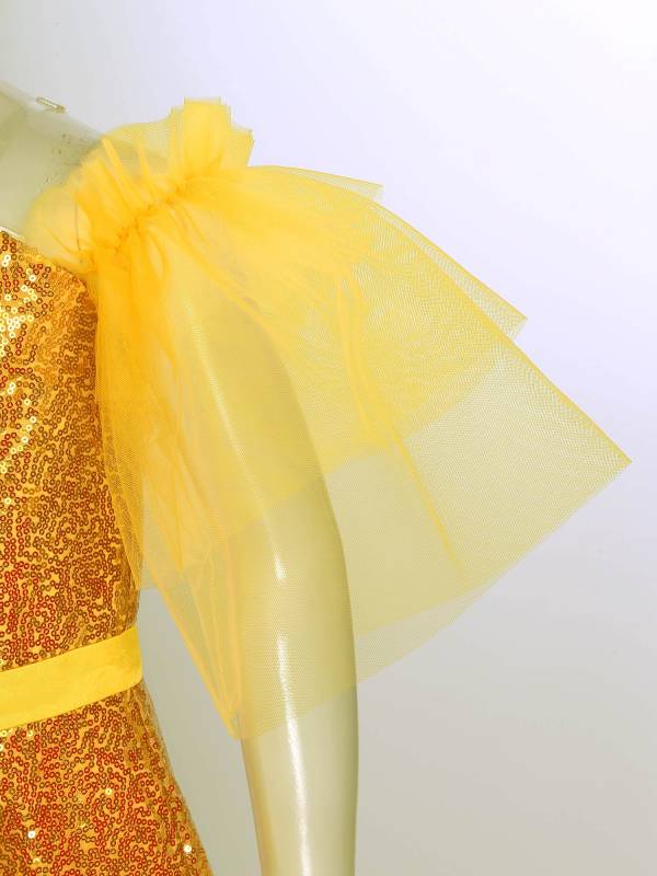 Kids Girls Short Sleeve Off the Shoulder Sequins A-line Junior Bridesmaid Dress thumb