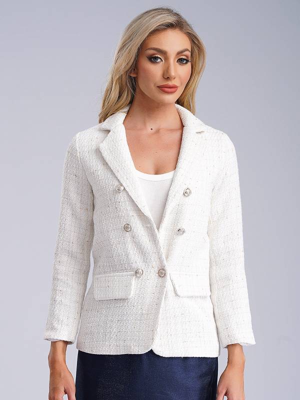 Women Long-sleeve Lapel Buttoned Tweed Blazer for Formal Occasions thumb