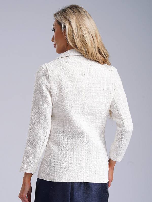 Women Long-sleeve Lapel Buttoned Tweed Blazer for Formal Occasions thumb