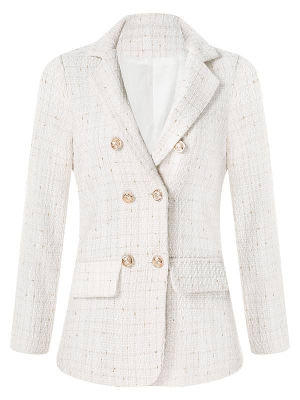 Women Long-sleeve Lapel Buttoned Tweed Blazer for Formal Occasions thumb