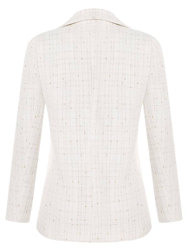 Women Long-sleeve Lapel Buttoned Tweed Blazer for Formal Occasions thumb