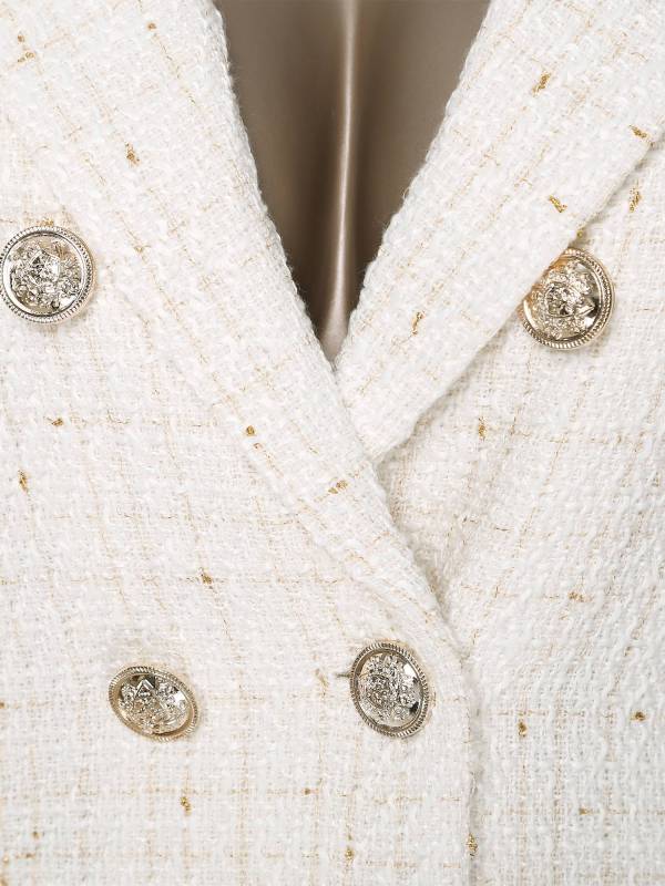Women Long-sleeve Lapel Buttoned Tweed Blazer for Formal Occasions thumb