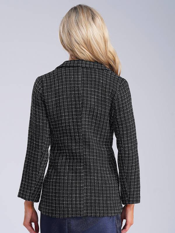 Women Long-sleeve Lapel Buttoned Tweed Blazer for Formal Occasions thumb