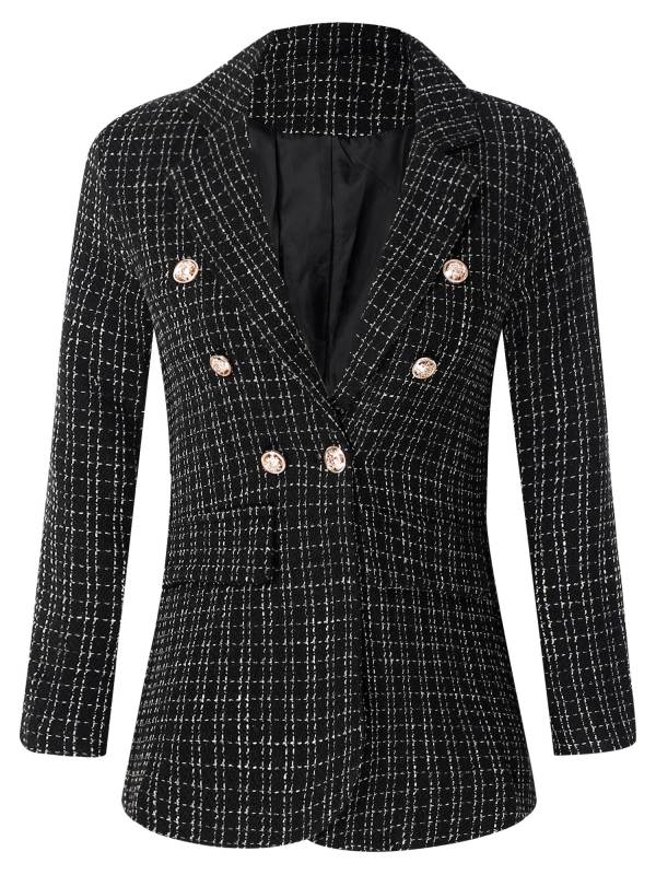Women Long-sleeve Lapel Buttoned Tweed Blazer for Formal Occasions thumb