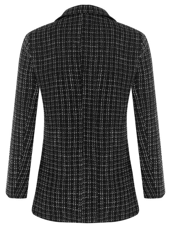 Women Long-sleeve Lapel Buttoned Tweed Blazer for Formal Occasions thumb