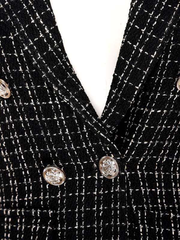 Women Long-sleeve Lapel Buttoned Tweed Blazer for Formal Occasions thumb