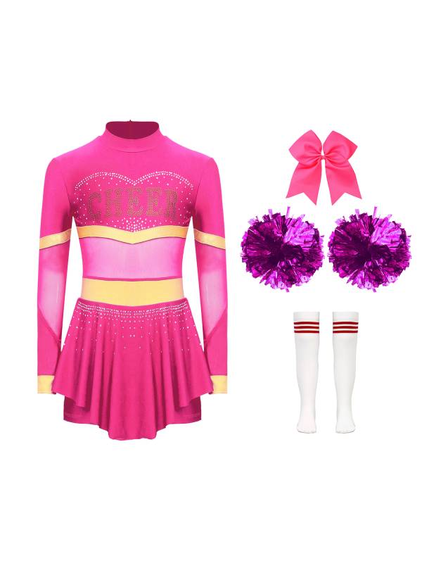 Kids Girls Long Sleeve Dance Leotard with Hand Flower and Striped Socks thumb