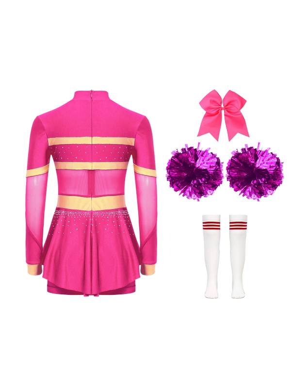 Kids Girls Long Sleeve Dance Leotard with Hand Flower and Striped Socks thumb