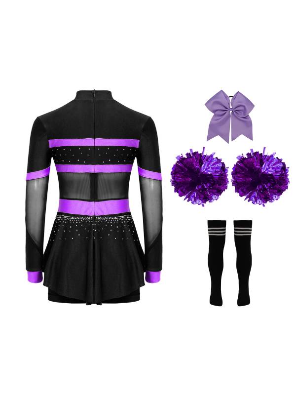 Kids Girls Long Sleeve Dance Leotard with Hand Flower and Striped Socks thumb