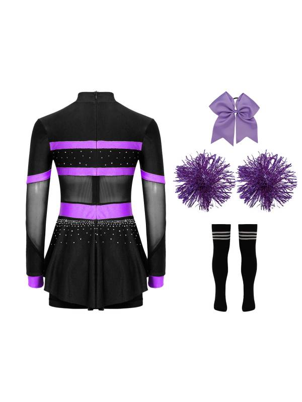 Kids Girls Long Sleeve Dance Leotard with Hand Flower and Striped Socks thumb