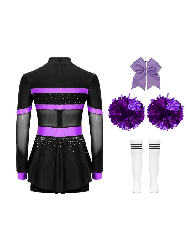 Kids Girls Long Sleeve Dance Leotard with Hand Flower and Striped Socks thumb