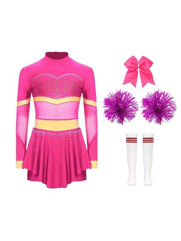 Kids Girls Long Sleeve Dance Leotard with Hand Flower and Striped Socks thumb