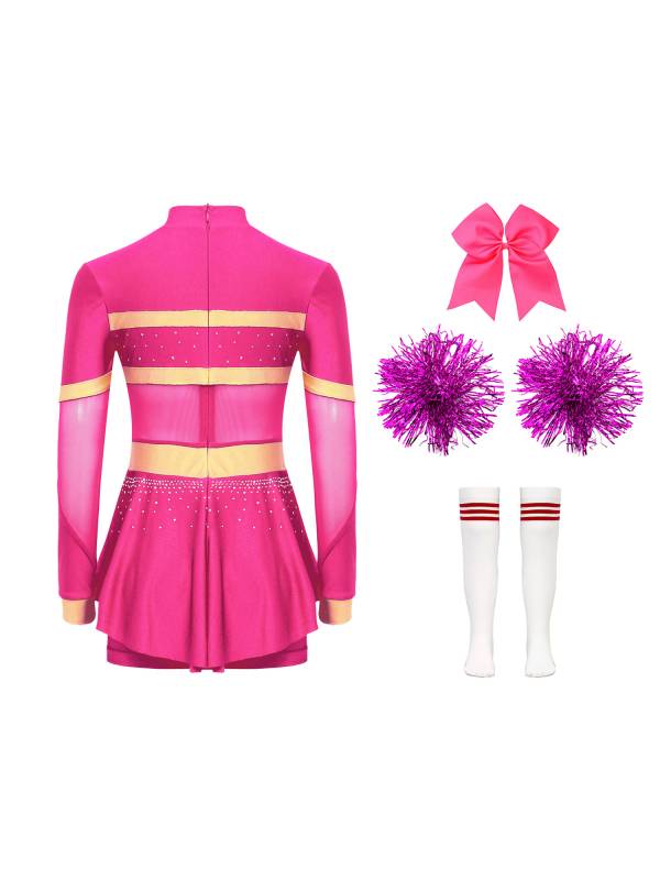 Kids Girls Long Sleeve Dance Leotard with Hand Flower and Striped Socks thumb