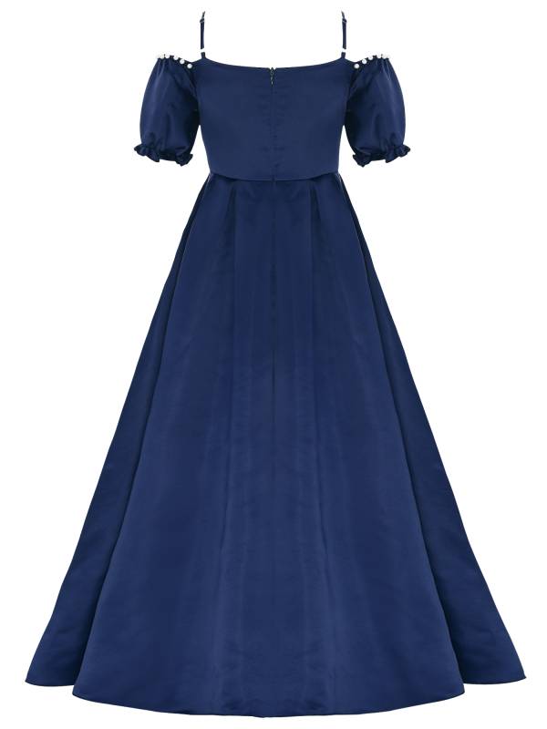 Girls Short Sleeve Off-the-shoulder Pearl and Diamond Beaded Ball Gown Dress thumb