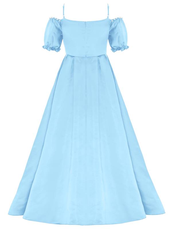 Girls Short Sleeve Off-the-shoulder Pearl and Diamond Beaded Ball Gown Dress thumb