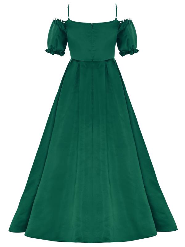Girls Short Sleeve Off-the-shoulder Pearl and Diamond Beaded Ball Gown Dress thumb