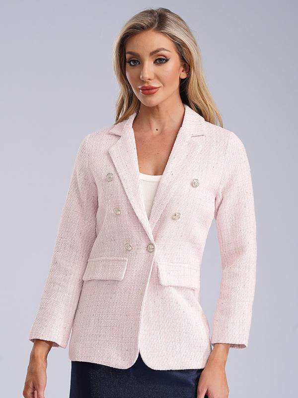 Women Long-sleeve Lapel Buttoned Tweed Blazer for Formal Occasions thumb