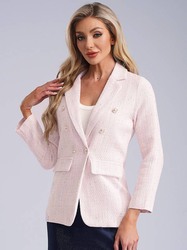 Women Long-sleeve Lapel Buttoned Tweed Blazer for Formal Occasions thumb