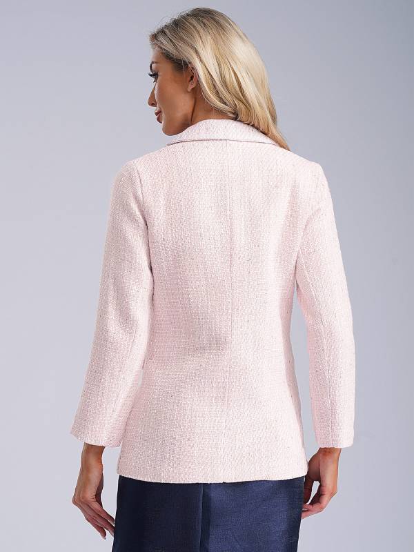 Women Long-sleeve Lapel Buttoned Tweed Blazer for Formal Occasions thumb