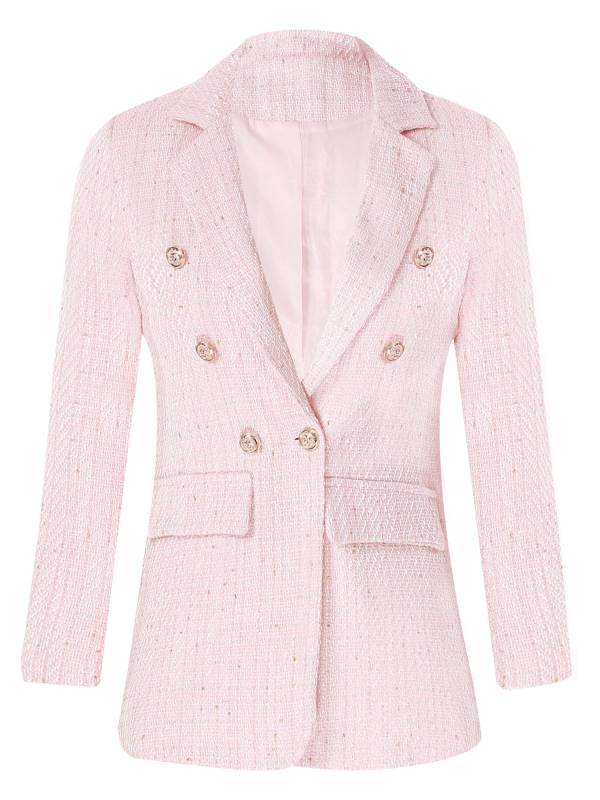 Women Long-sleeve Lapel Buttoned Tweed Blazer for Formal Occasions thumb