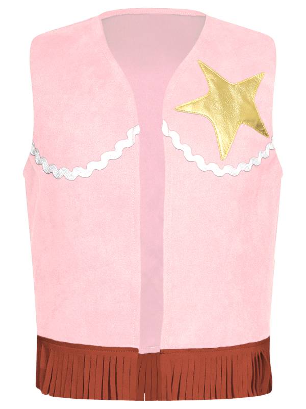 Girls 2pcs Sleeveless Star Fringe Vest and Cow Print Pants Cowboy Costume Set thumb