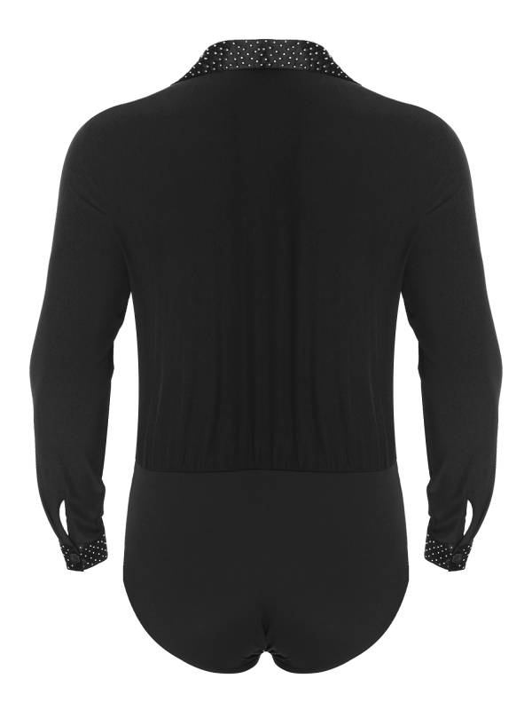 Men V-neck Long Sleeve Rhinestones Latin Dance Leotard thumb