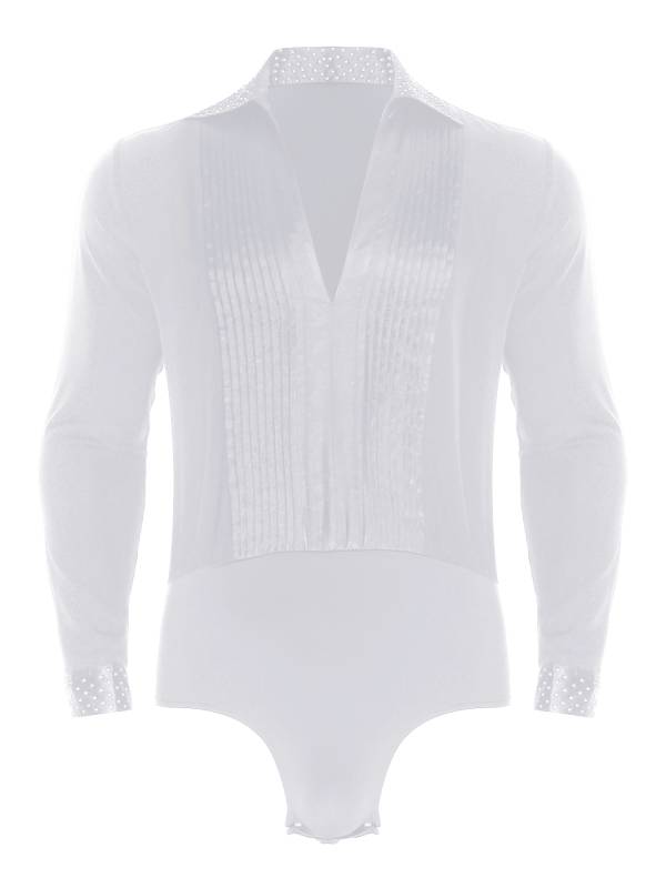 Men V-neck Long Sleeve Rhinestones Latin Dance Leotard thumb