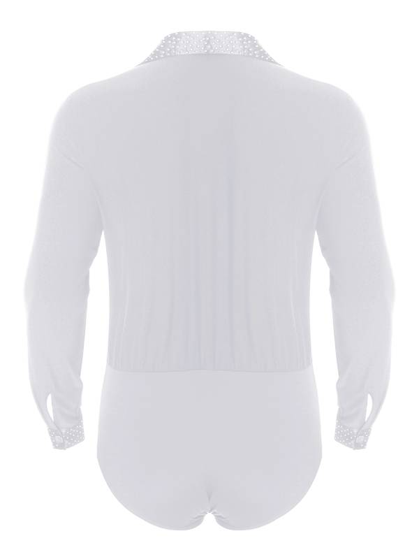 Men V-neck Long Sleeve Rhinestones Latin Dance Leotard thumb