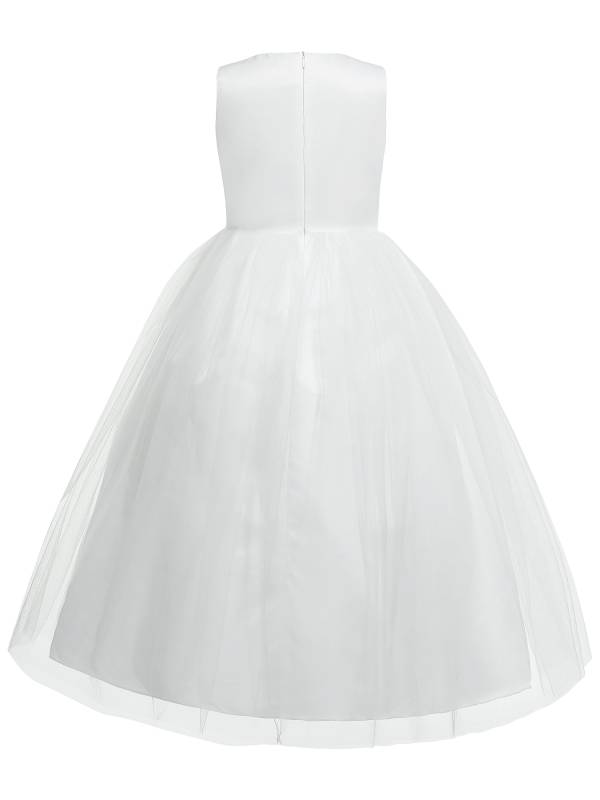 Kids Girls Sleeveless Floral Embellished Mesh Flower Girl Dress for Communion thumb