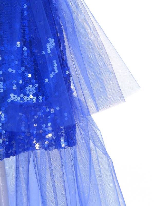 Kids Girls One Shoulder Sleeveless Sequin Mesh Prom Dress thumb