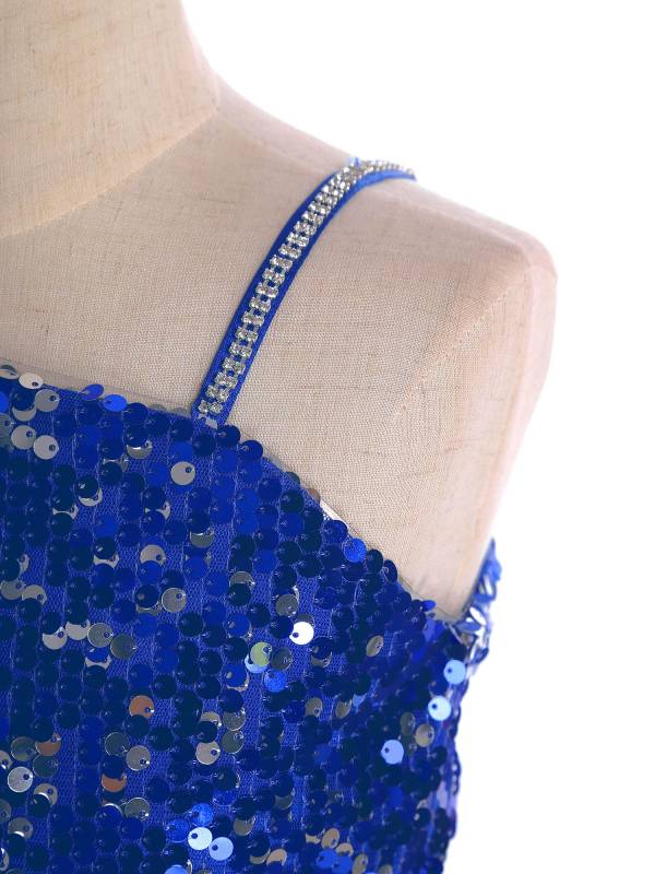 Kids Girls One Shoulder Sleeveless Sequin Mesh Prom Dress thumb