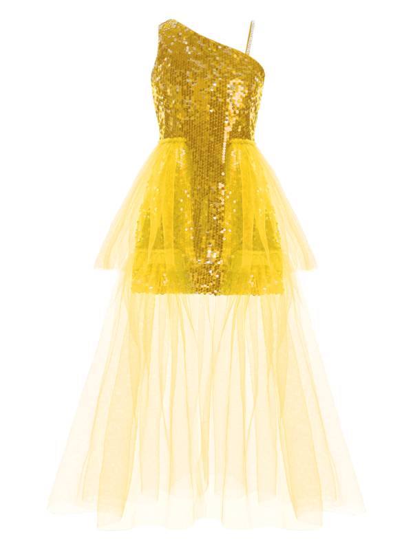Kids Girls One Shoulder Sleeveless Sequin Mesh Prom Dress thumb