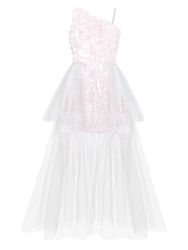 Kids Girls One Shoulder Sleeveless Sequin Mesh Prom Dress thumb