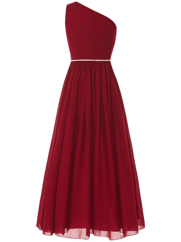 Girls One Shoulder Rhinestones Beaded Chiffon A-line Junior Bridesmaid Dress thumb