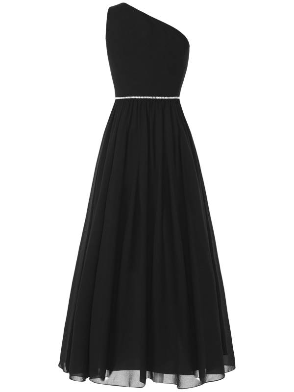 Girls One Shoulder Rhinestones Beaded Chiffon A-line Junior Bridesmaid Dress thumb