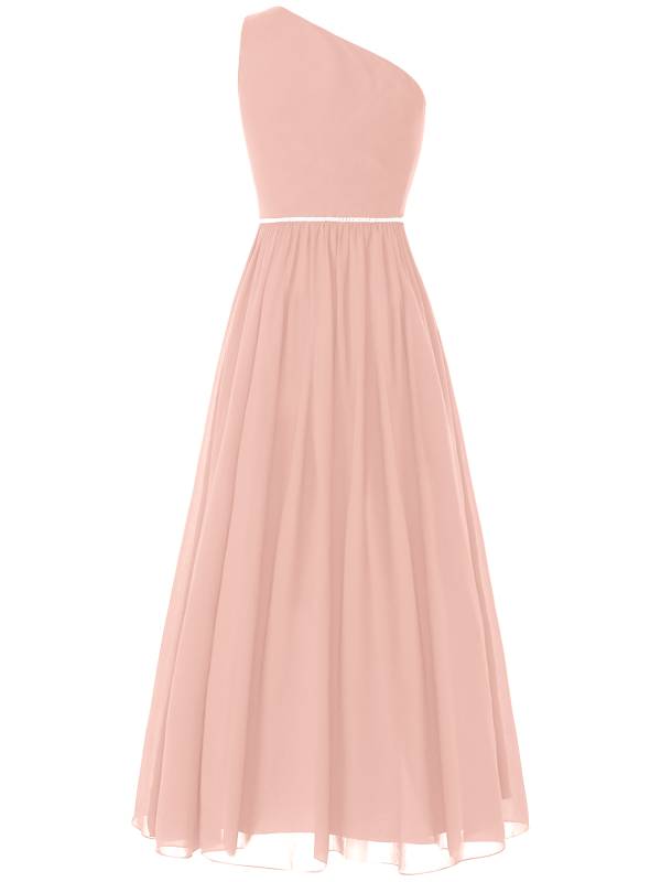 Girls One Shoulder Rhinestones Beaded Chiffon A-line Junior Bridesmaid Dress thumb