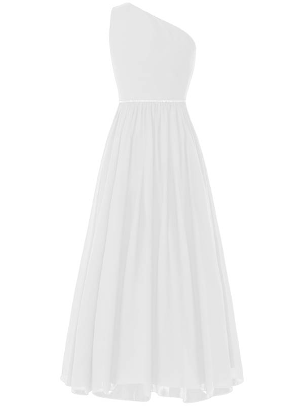 Girls One Shoulder Rhinestones Beaded Chiffon A-line Junior Bridesmaid Dress thumb