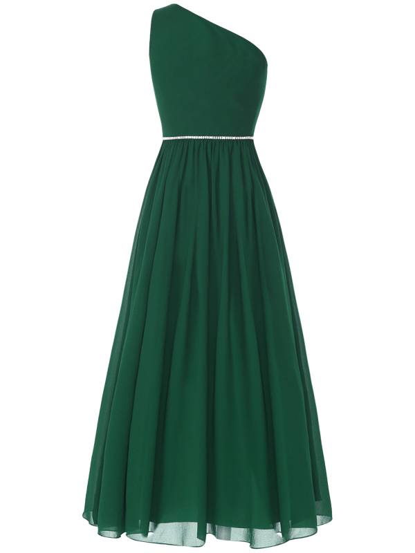 Girls One Shoulder Rhinestones Beaded Chiffon A-line Junior Bridesmaid Dress thumb