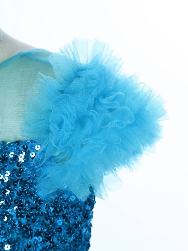 Kids Girls Sleeveless Sequin Mesh Maxi Flower Girl Dress with Belt thumb