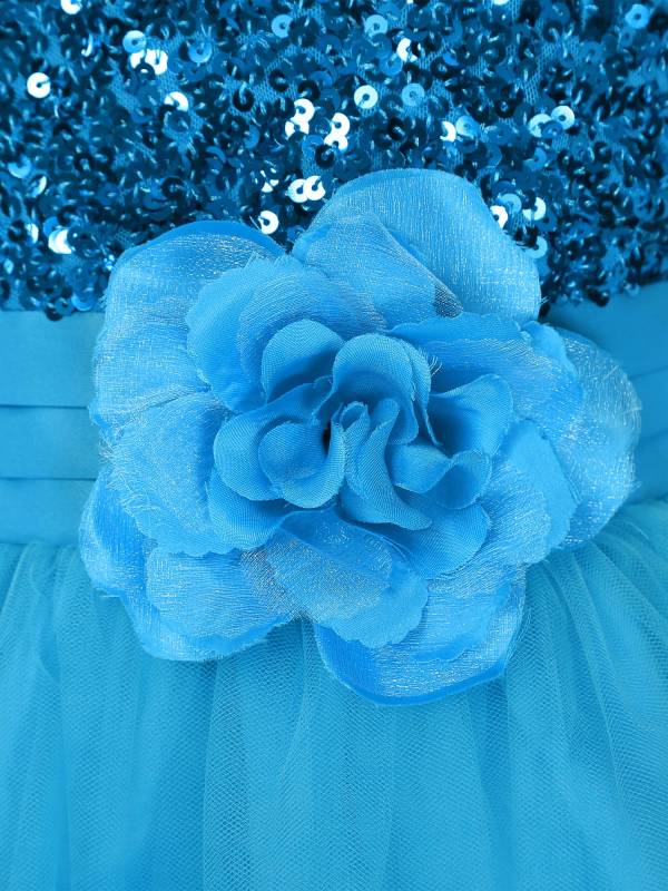 Kids Girls Sleeveless Sequin Mesh Maxi Flower Girl Dress with Belt thumb
