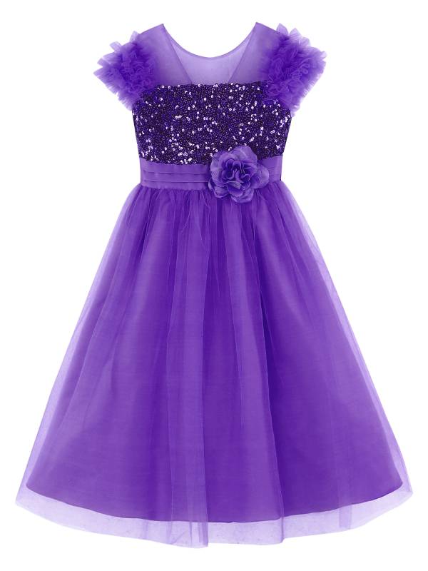 Kids Girls Sleeveless Sequin Mesh Maxi Flower Girl Dress with Belt thumb
