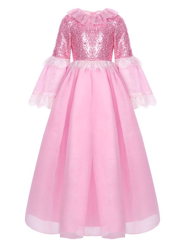 Kids Girls Long Sleeve Sequin Lace Maxi Princess Dress for Flower Girl thumb