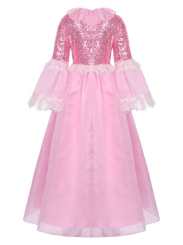 Kids Girls Long Sleeve Sequin Lace Maxi Princess Dress for Flower Girl thumb
